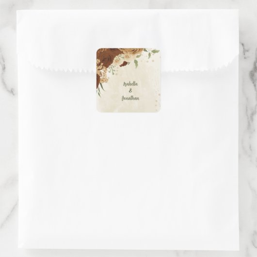 terracotta aardetoon bloemenbruiloft vierkante sticker (Tas)