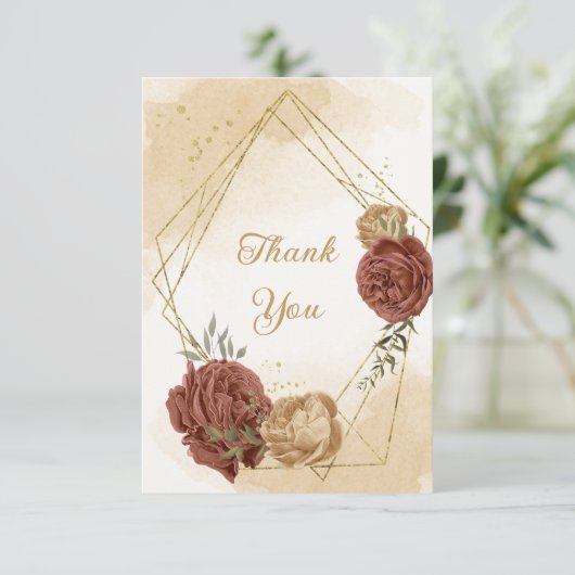 terracotta aardetoon bloemengroen bruiloft bedankkaart (Staand voorkant)