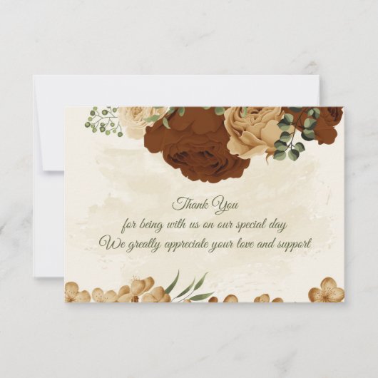 terracotta aardetoon bloemengroen bruiloft bedankkaart (Voorkant)