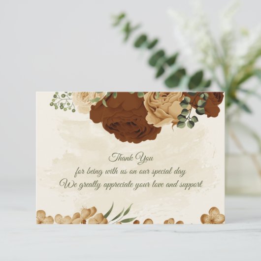 terracotta aardetoon bloemengroen bruiloft bedankkaart (Staand voorkant)