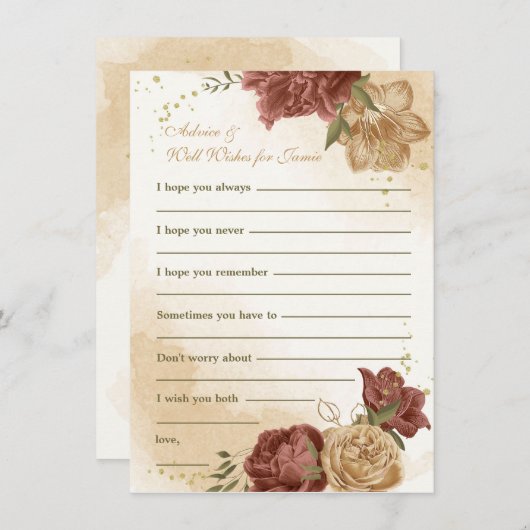 terracotta aardetoon bloemengroen bruiloft informatiekaartje (Voorkant / Achterkant)