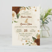 terracotta aardetoon bloemengroen bruiloft kaart (Staand voorkant)