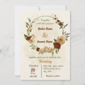 terracotta aardetoon bloemengroen bruiloft kaart (Voorkant)