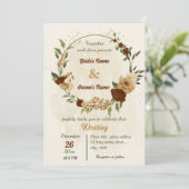 terracotta aardetoon bloemengroen bruiloft kaart (Staand voorkant)