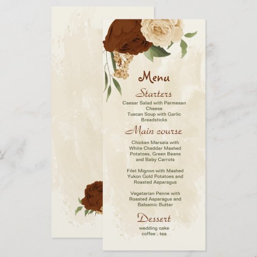 terracotta aardetoon bloemengroen bruiloft menu (Voorkant / Achterkant)