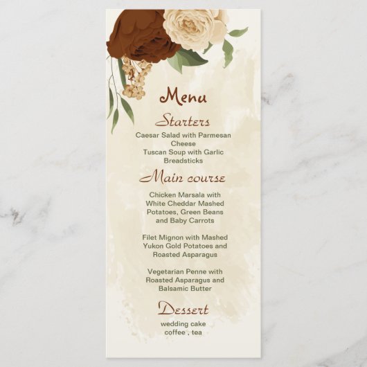 terracotta aardetoon bloemengroen bruiloft menu (Voorkant)