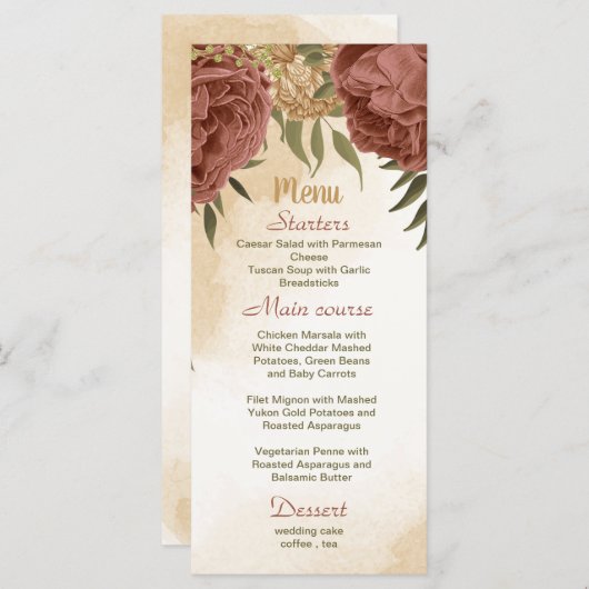 terracotta aardetoon bloemengroen bruiloft menu (Voorkant / Achterkant)