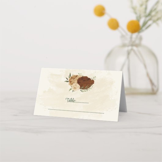 terracotta aardetoon bloemengroen bruiloft plaatskaartje (Voorkant)