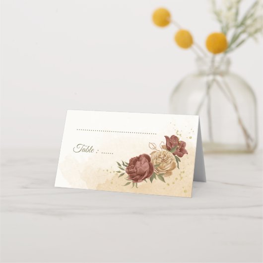 terracotta aardetoon bloemengroen bruiloft plaatskaartje (Voorkant)