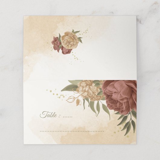 terracotta aardetoon bloemengroen bruiloft plaatskaartje (Buitenkant ongevouwen)