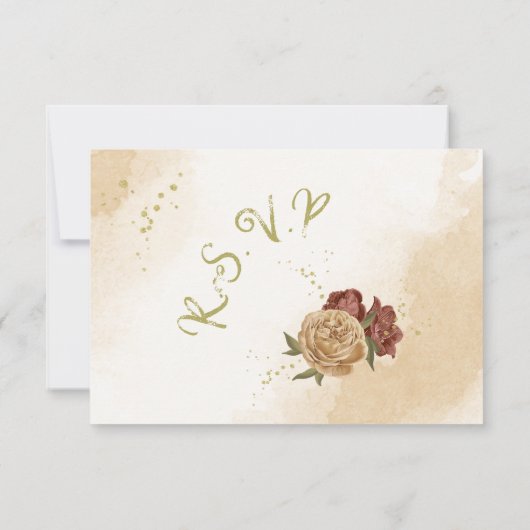 terracotta aardetoon bloemengroen bruiloft RSVP kaartje (Achterkant)