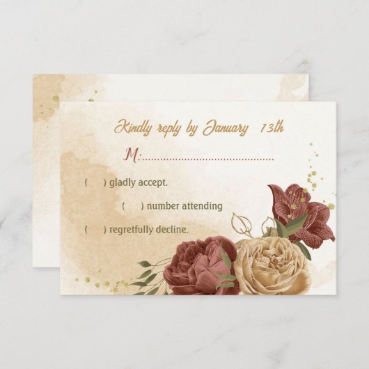 terracotta aardetoon bloemengroen bruiloft RSVP kaartje (Voorkant / Achterkant)