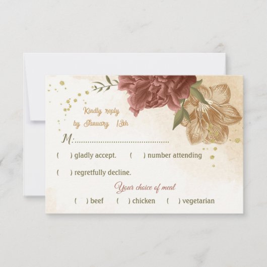 terracotta aardetoon bloemengroen bruiloft RSVP kaartje (Voorkant)