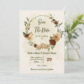 terracotta aardetoon bloemengroen bruiloft save the date (Staand voorkant)