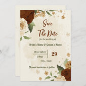 terracotta aardetoon bloemengroen bruiloft save the date (Voorkant / Achterkant)