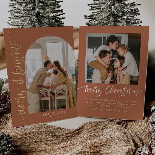 Terracotta Aardetoon Foto Kerstmis Folie Feestdagenkaart