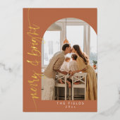 Terracotta Aardetoon Foto Kerstmis Folie Feestdagenkaart (Voorkant)