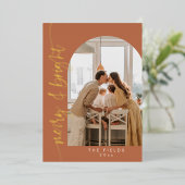 Terracotta Aardetoon Foto Kerstmis Folie Feestdagenkaart (Staand Voorkant)