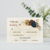 terracotta aardetoon marine bloemengroen bruiloft RSVP kaartje (Staand voorkant)