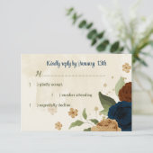 terracotta aardetoon marine bloemengroen bruiloft RSVP kaartje (Staand voorkant)