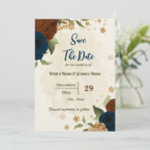 terracotta aardetoon marine bloemengroen bruiloft save the date (Staand voorkant)