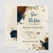 terracotta aardetoon marine bloemengroen bruiloft save the date (Voorkant / Achterkant)