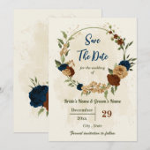terracotta aardetoon marine bloemengroen bruiloft save the date (Voorkant / Achterkant)