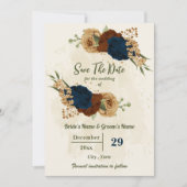 terracotta aardetoon marine bloemengroen bruiloft save the date (Voorkant)