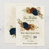 terracotta aardetoon marine bloemengroen bruiloft save the date (Voorkant / Achterkant)