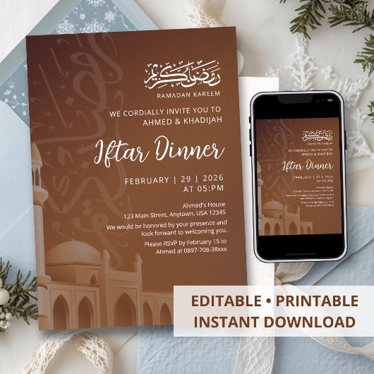 Terracotta Aardse Moskee Ramadan Iftar Uitnodiging