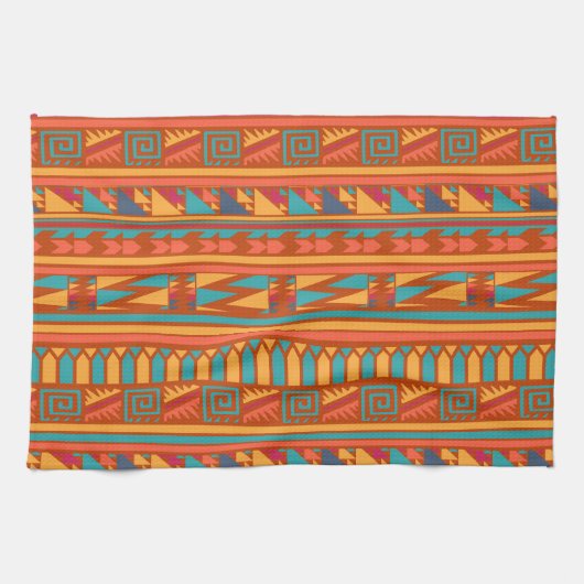 Terracotta Abstract Aztec Tribal Print Pattern Theedoek (Horizontaal)