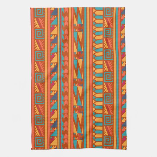 Terracotta Abstract Aztec Tribal Print Pattern Theedoek (Verticaal)