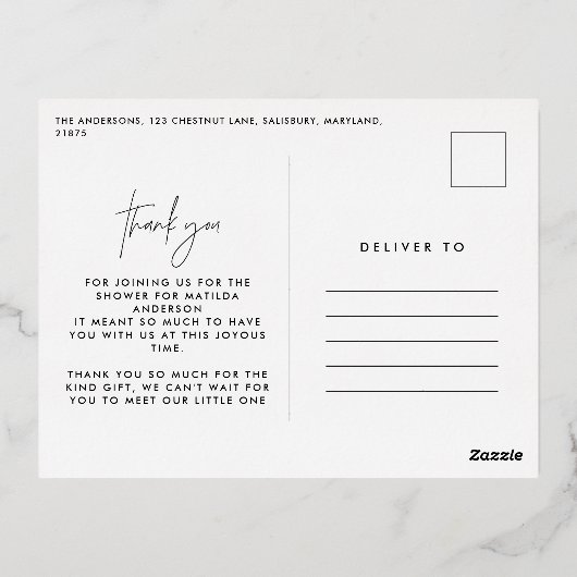 terracotta abstract baby shower bedankt folie feestdagen briefkaart (Achterkant)