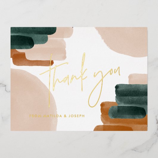 terracotta abstract baby shower bedankt folie feestdagen briefkaart (Voorkant)