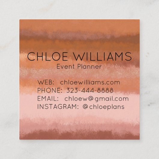 Terracotta Abstracte Waterverf getextureerde strep Vierkante Visitekaartje (Achterkant)