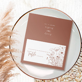 Terracotta achtergrond Witte Wildflower Monogram Plaatskaartje