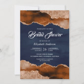 Terracotta Agate Marmer Navy Blauwe Bruidsdouche Kaart (Voorkant)