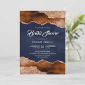 Terracotta Agate Marmer Navy Blauwe Bruidsdouche Kaart (Staand voorkant)