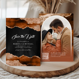 Terracotta Agate Marmer Zwarte Trouwfoto Save The Date