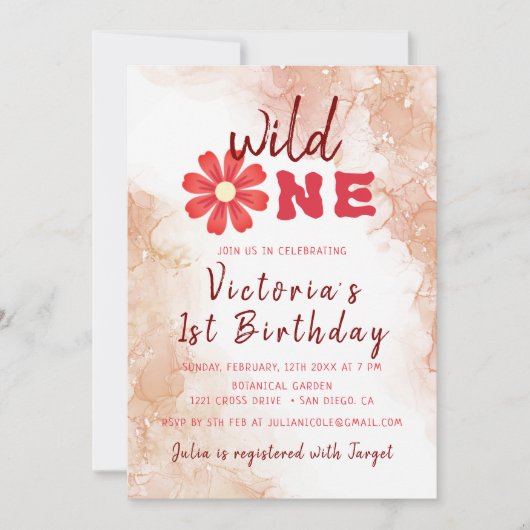 Terracotta Alcohol Ink Wildflower Foto Verjaardag Kaart (Voorkant)