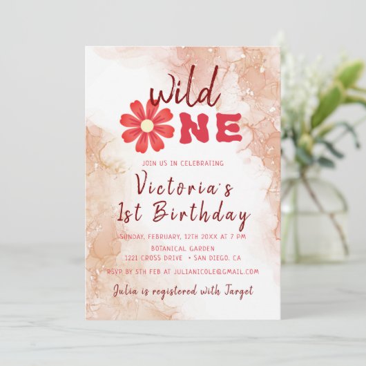 Terracotta Alcohol Ink Wildflower Foto Verjaardag Kaart (Staand voorkant)