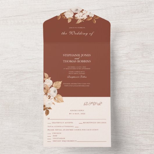 Terracotta All in One Wedding Invite RSVP All In One Uitnodiging (Binnen)