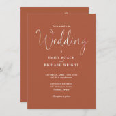 Terracotta alles in één elegant script bruiloft kaart (Voorkant / Achterkant)
