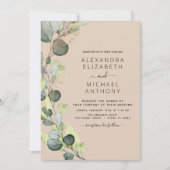 Terracotta alles in één eucalyptus QR code bruilof Kaart (Voorkant)