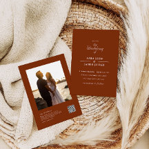 Terracotta alles in één foto bruiloft uitnodiging