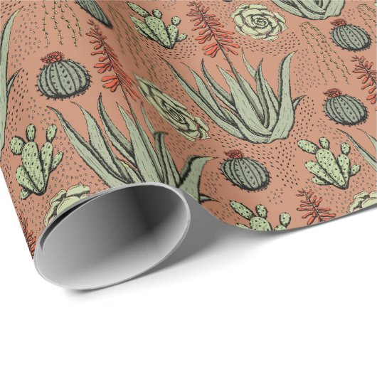 Terracotta Aloe Vera Succulent Cactus Cadeaupapier (Rol Hoek)