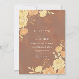 Terracotta Amber Ranunculus Eucalyptus Bruiloft Kaart