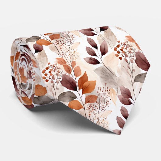 Terracotta and Burgundy Fall Leaves | Boho Autumn Stropdas (Opgerold)