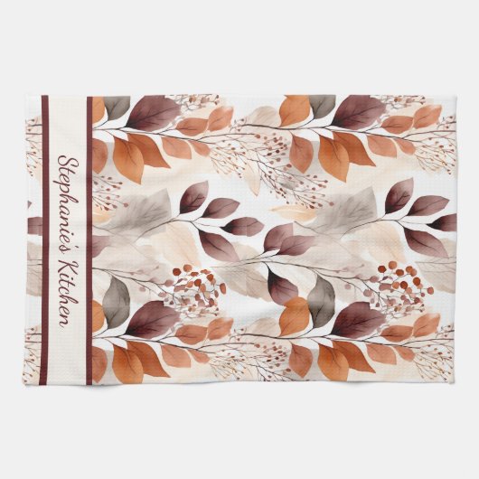 Terracotta and Burgundy Fall Leaves | Custom Boho Theedoek (Horizontaal)