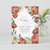 Terracotta and Cream Watercolor Floral Wedding Kaart (Staand voorkant)